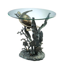 Bronze Finish Sea Turtle Glass Top Table - $522.72