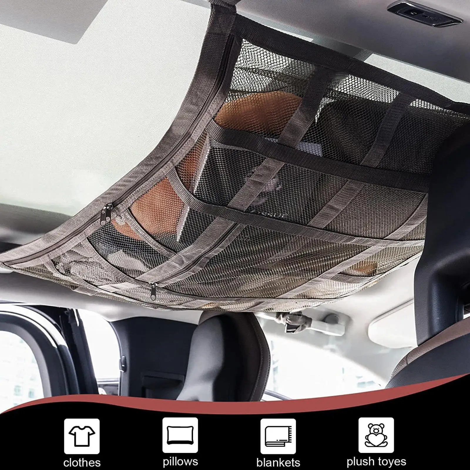 Car Roof Storage Organizer Automotive Ceiling Cargo Mesh Tent Camping Po... - $22.26