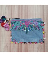 Steve Madden Steven Denim Jean Clutch Embroidered Floral Embellished Han... - $18.67
