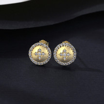 Full-Jeweled Stud Earrings Round S925 Silver Earrings Geometric Simple And Light - £17.58 GBP