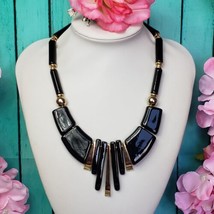 Vintage Signed JAPAN Black Lucite Gold Tone Beaded Choker Necklace - £18.34 GBP