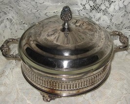 Covered Casserole Stand-With 1.5 QT Pyrex Insert-Silverplate-Mid Century - £29.77 GBP
