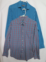2 Peter Millar Summer Comfort Long Sleeve Button Up Shirts Mens Sz M Blue Plaid - £35.99 GBP