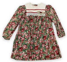 Vtg 80s 90s Rare Editions Holiday Floral Dress Bib USA Made Christmas Lace Sz 6X - £18.53 GBP