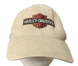 Harley-Davidson Mens Baseball Cap Hat Beige Canvas Embroidered Flex Fit Biker - £11.69 GBP