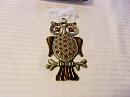 Metal Owl On A Branch Wall Or Window Hanging With Brown Glass Embellishments - £22.53 GBP