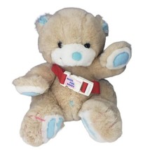 Rare 10&quot; 1986 Vintage Commonwealth Buckles Tan Bear Blue Hands Feet Red Stuffed  - £30.85 GBP