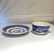 Vintage Set of 4 Blue Willow Flat Cups and 4 Saucers Royal USA W/ 1 Plate - £19.45 GBP