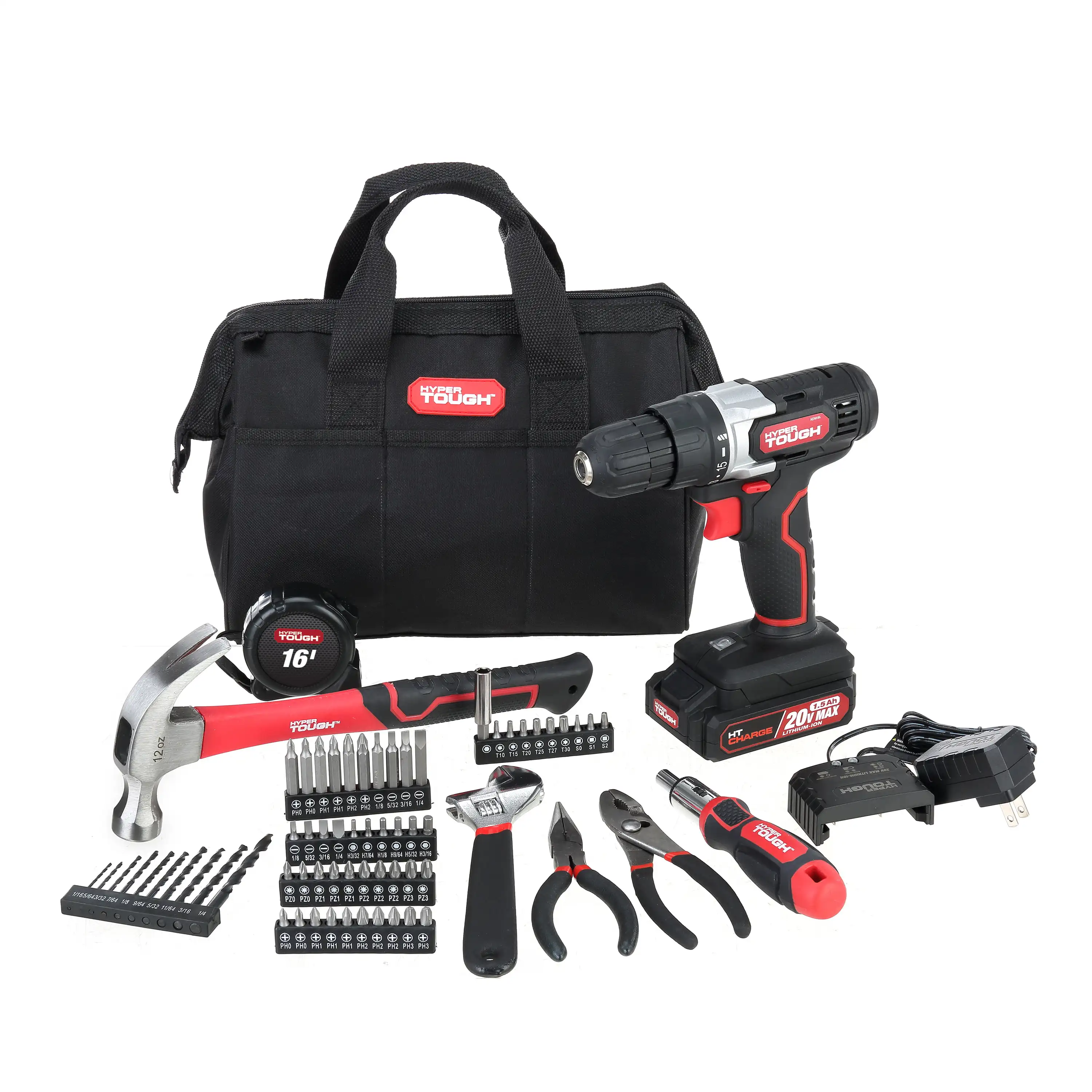 Hyper Tough 20V Max Lithium-Ion 3/8 inch Cordless Drill, 70-Piece Home Tool Set - £89.25 GBP