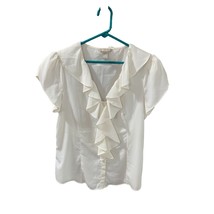 Banana Republic Womens Size Large Short Sleeve Cap Ruffled White Ivory Button Up - £10.66 GBP