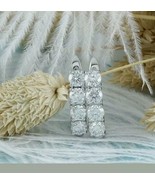 1.50 Ct Round Cut Diamond Hoop Huggie Earrings In Solid 14K White Gold Over - $94.73 CAD