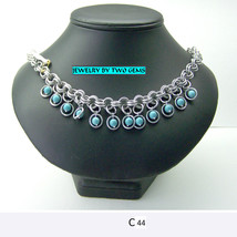 C44 aluminum chainmaille necklace with turquoise beads - £27.97 GBP