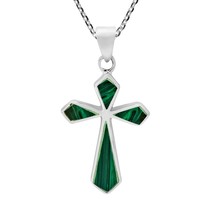 Modern Faith .925 Sterling Silver Cross with Green Malachite Inlays Necklace - £17.42 GBP