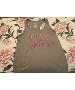 Danskin Now Gray Racerback Gym Is My Happy Place Workout Loose Fit Tee S... - $7.01 CAD