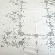 Vintg European Ecru Tablecloth Gorgeous Floral Embroidery Crochet Wow! 64&quot; x 96&quot; - £39.82 GBP