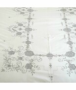 Vintg European Ecru Tablecloth Gorgeous Floral Embroidery Crochet Wow! 6... - $52.99
