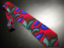Cocktail Collection Neck Tie Champagne Swirls of Bright Reds Greens and Blues - £8.78 GBP