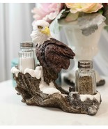 American Bald Eagle By Tree Branch Glass Salt &amp; Pepper Shakers Holder Fi... - €22,10 EUR