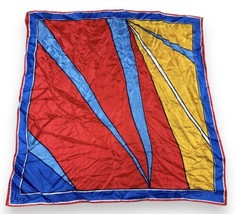 Vtg 60s Vera Neumann Red Blue Gold Abstract Square Scarf Silk Hand Rolled Hem - £19.22 GBP