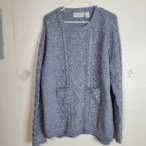 Womans Ellen Orton Clothing Cotton Blue Marled Cable knit Sweater Size XXl - £17.01 GBP