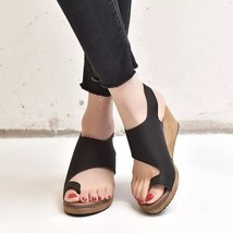 Women&#39;s Black Open Toe Bunion Correction PU Leather Slingback Wedge Sandals - £38.21 GBP