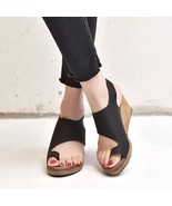 Women&#39;s Black Open Toe Bunion Correction PU Leather Slingback Wedge Sandals - £37.70 GBP