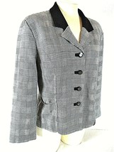 Perceptions womens Sz 12 L/S gray PLAID button down VELVET collar jacket... - $10.68
