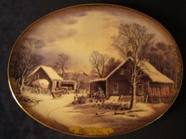 Winter Morning - Feeding the Chickens COLLECTOR PLATE Currier &amp; Ives Christmas 4 - £15.73 GBP