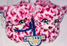 Build A Bear Girls Slippers Cat Kitten SZ S 10/11 Pink Red Hearts Rubber... - $23.00