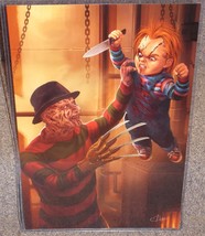 Chucky vs Freddy Krueger Glossy Art Print 11 x 17 In Hard Plastic Sleeve - £20.03 GBP