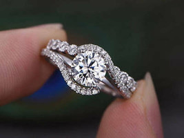 Round Cut 2.65Ct White Moissanite Bridal Ring Set Solid 14K White Gold in Size 5 - £249.10 GBP