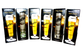 6 Warsteiner Brewery Warstein Fan Tulpe Soccer German Beer Glasses in Box - £47.50 GBP