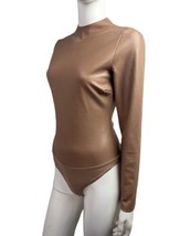 SKIMS Faux Leather Mock Neck Bodysuit Nude Jasper Long Sleeve Womens Sz M - £33.38 GBP