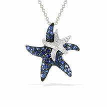 2Ct Blue Sapphire &amp; Diamond Dainty Starfish Pendant Necklace In 925 Silver - £70.97 GBP