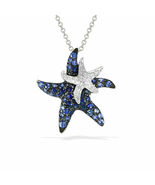2Ct Blue Sapphire &amp; Diamond Dainty Starfish Pendant Necklace In 925 Silver - £69.98 GBP