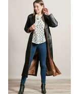 Gabardina para mujer negra hecha a mano de piel de cordero de cuero genuino c... - $179.55 - $199.76