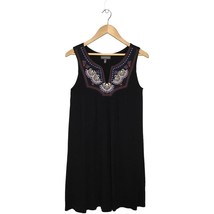 Luxology Embroidered V Neck Sleeveless Swing Black Dress S - $21.77
