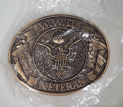Vtg WWII Veteran Brass Belt Buckle American War Military Patriotic Eagle... - £14.08 GBP