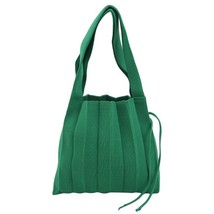 Wool Knitting Pleated Bags Patchwork Drawstring Shopping Bags Girls Causal Weave - £17.49 GBP