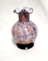 Art Glass Vase Sasaki Japan Purple Orange Splash Coloring/attached Black... - $29.69