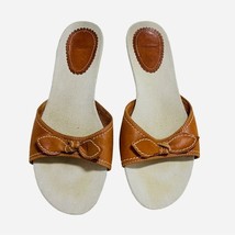 Lands End Brown leather Slides Flats Shoes Size 9.5 - £21.14 GBP