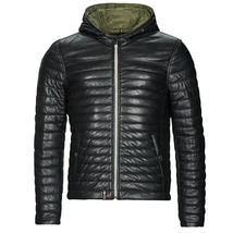 Men&#39;s Puffer Hooded Real Lambskin Quilted Napa Leather Jacket  All size - £126.00 GBP