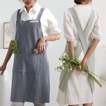 Japanese Cotton Linen Cross Back Apron for Women with Pockets  - $19.88