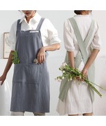 Japanese Cotton Linen Cross Back Apron for Women with Pockets  - $19.88