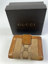 Authentic GUCCI Bifold Wallet Canvas/Leather Brown/Tan 120929-1502 w/Box - $83.95