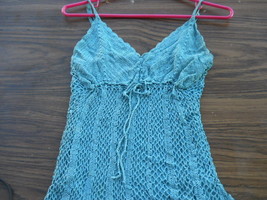 Blue Girls Small Dress Crochet Knitted Needle Point Style - $21.77
