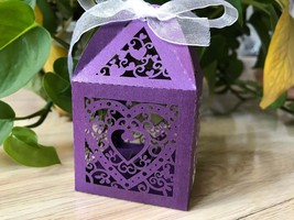 100pcs Purple Heart Laser Cut Wedding Favor Boxes,Small Gift Packaging B... - $34.00+