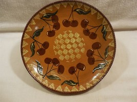 Vintage 2004 Ned Foltz Redware Pottery Cherries Large Plate Bowl 9 1/2&quot; - £34.32 GBP