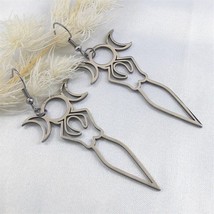Triple Goddess Earrings Womens Silver Stainless Steel Divine Feminine Dangles - £14.25 GBP
