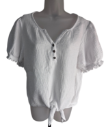 Adrienne Vittadini Womens Size XL White Textured Tie Front Blouse Top - $26.38 CAD